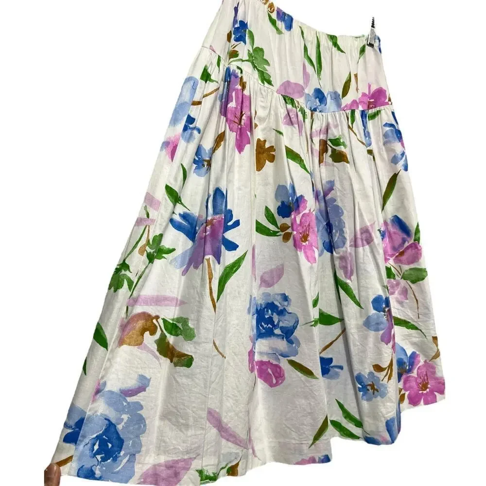Vintage Women’s Watercolor Long Skirt / Size-12P